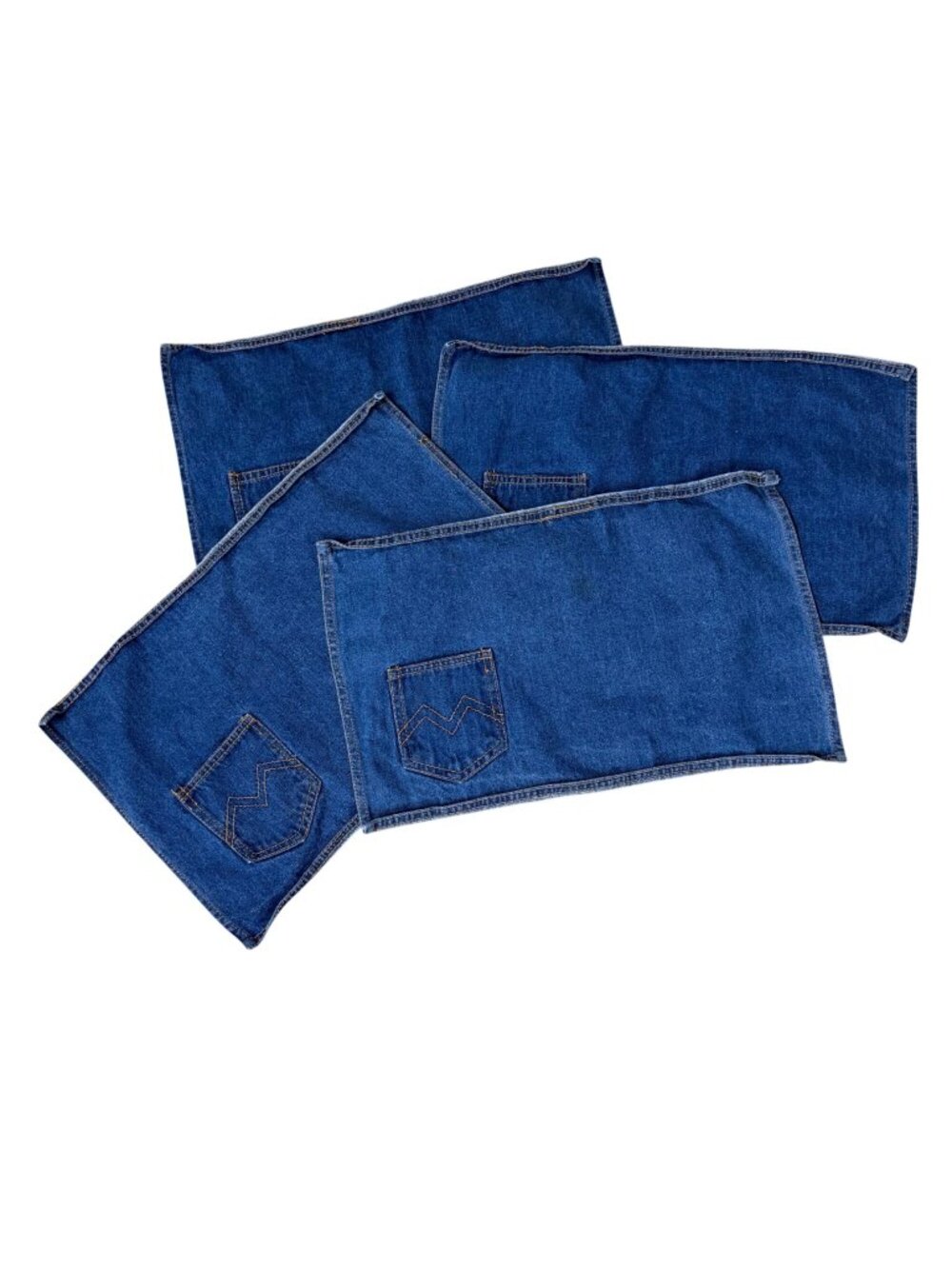 Vintage Placemats Handmade Denim Pockets County Western Retro Table Linens Blue